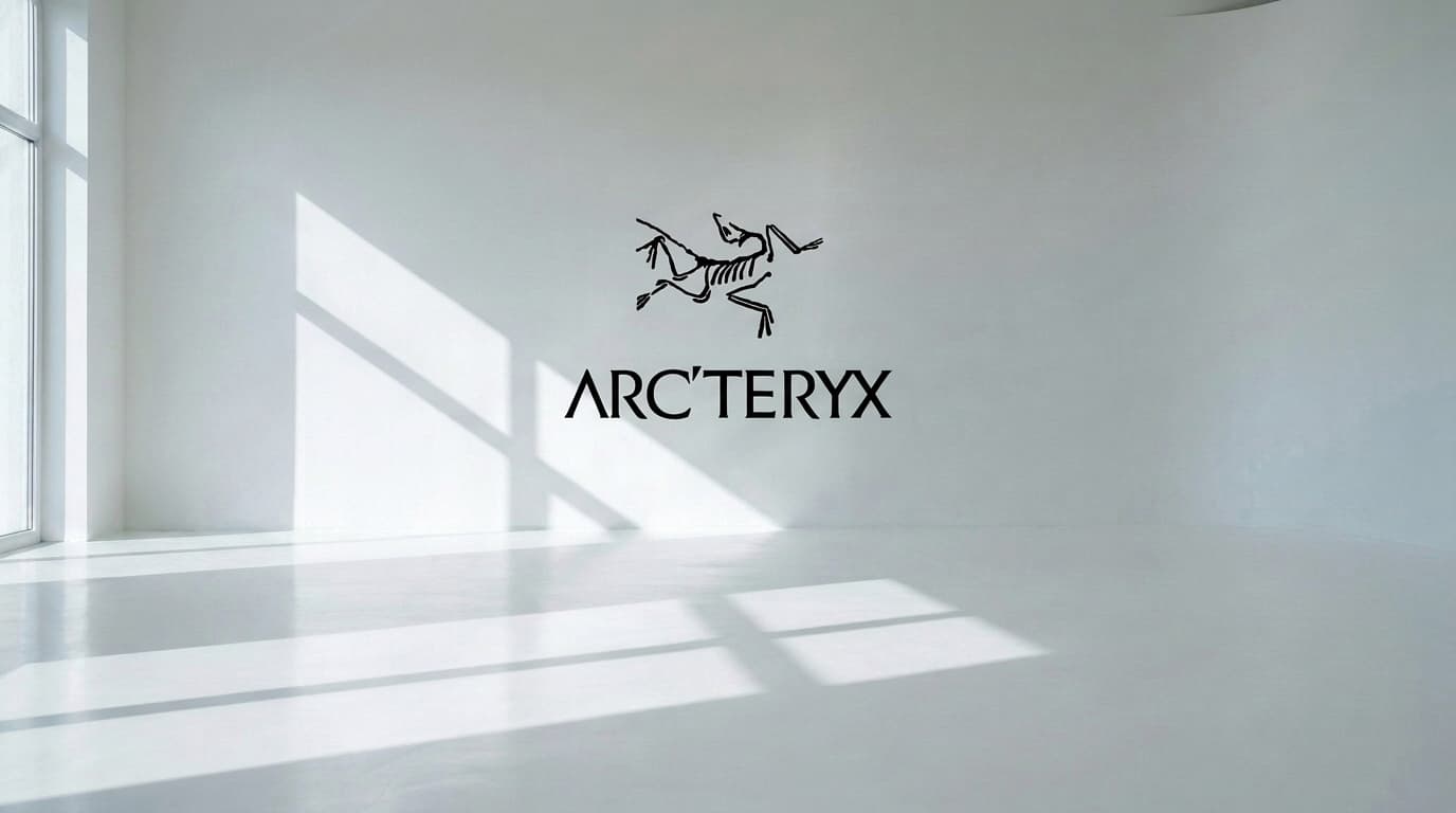 Empty white studio with a black fossil-bird logo on the wall, made with Nano Banana Pro