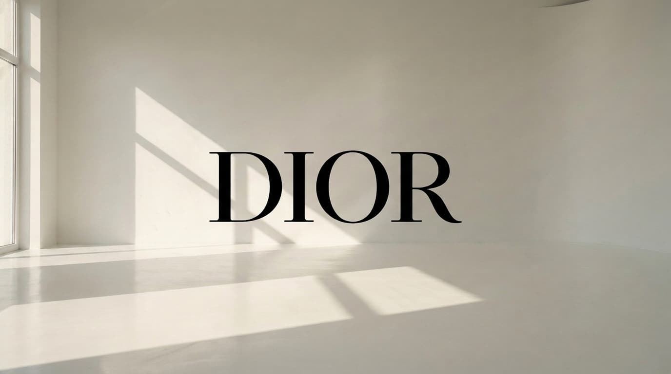 Empty white studio with a black wordmark on the wall, made with Nano Banana Pro