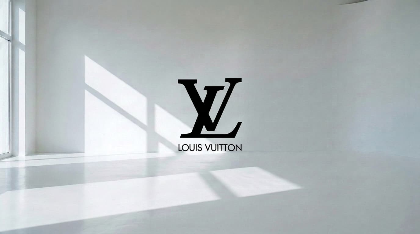 Louis Vuitton logo on the wall of an empty white studio, made with Nano Banana Pro