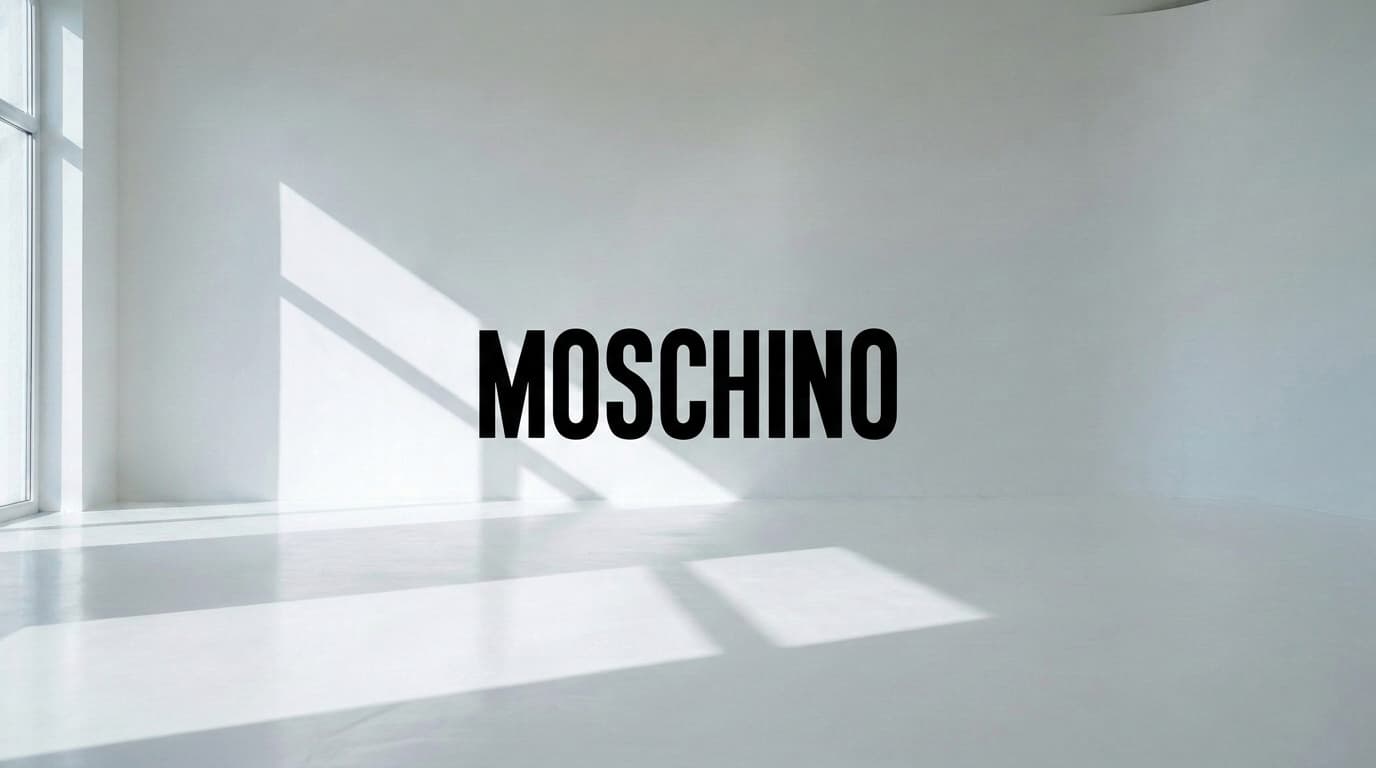 Empty white studio with a black wordmark on the wall, made with Nano Banana Pro