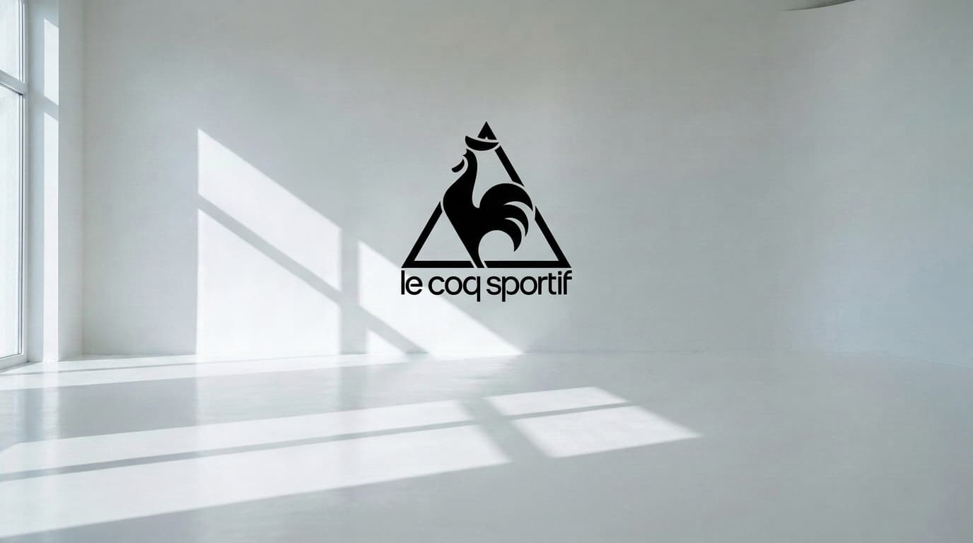Le Coq Sportif logo on the wall of an empty white studio, made with Nano Banana Pro