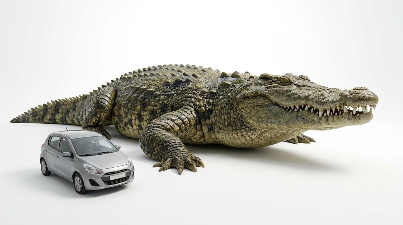 A giant crocodile on a plain white studio background, made with Nano Banana Pro