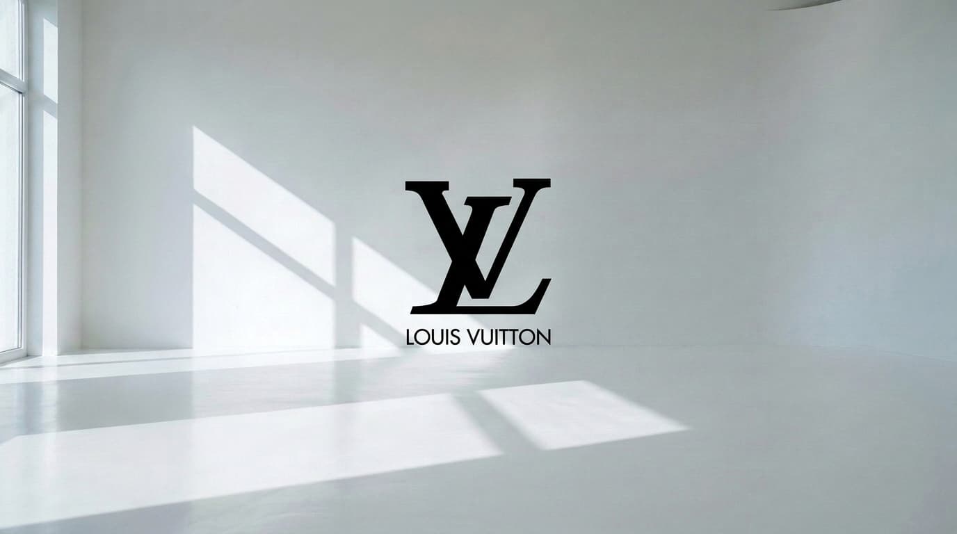 Louis Vuitton logo on the wall of an empty white studio, made with Nano Banana Pro