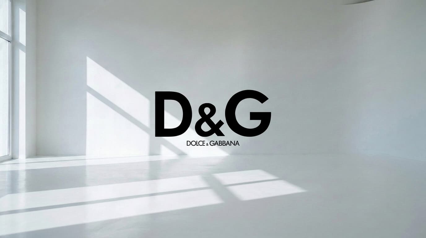 Dolce & Gabbana logo on the wall of an empty white studio, made with Nano Banana Pro