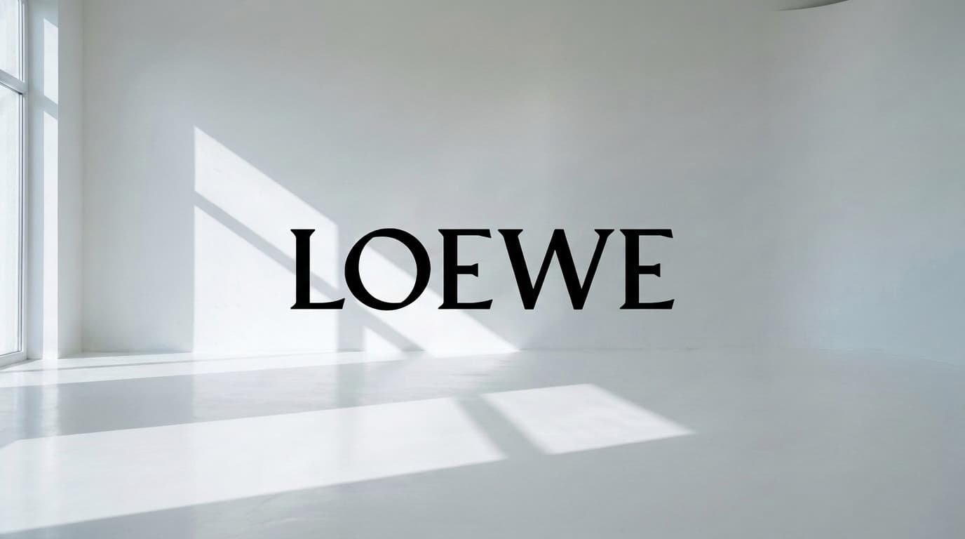 Empty white studio with a black wordmark on the wall, made with Nano Banana Pro