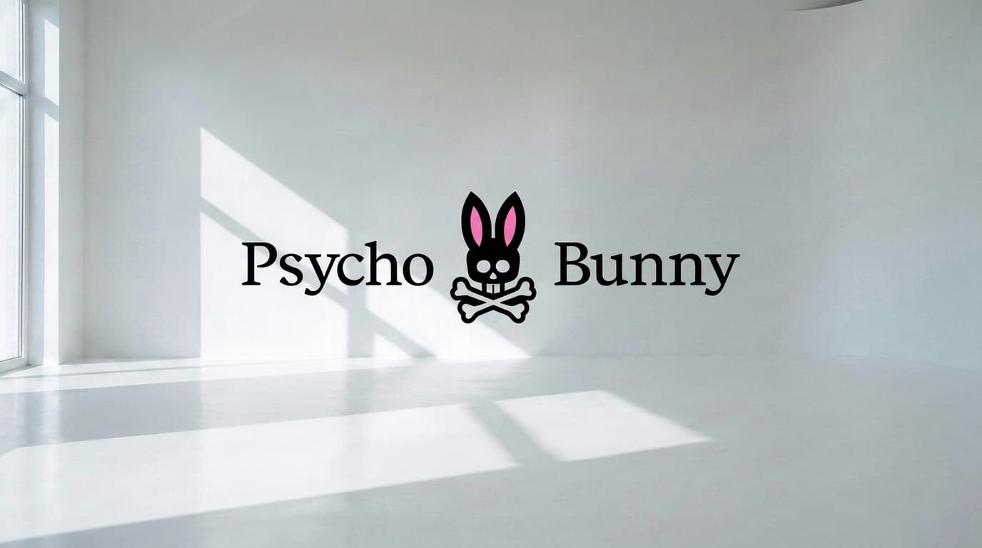 Psycho Bunny skull-and-crossbones logo in an empty white studio, made with Nano Banana Pro