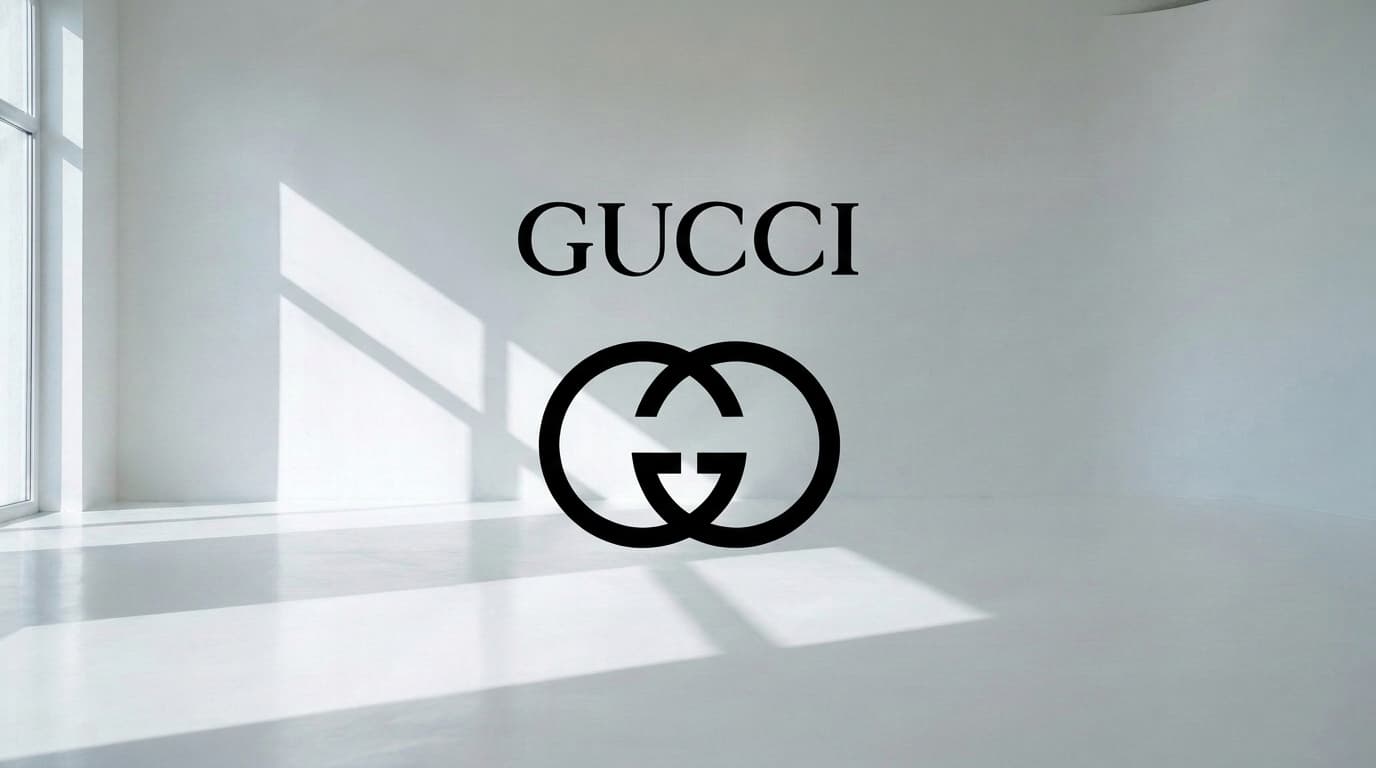 Gucci logo on the wall of an empty white studio, made with Nano Banana Pro