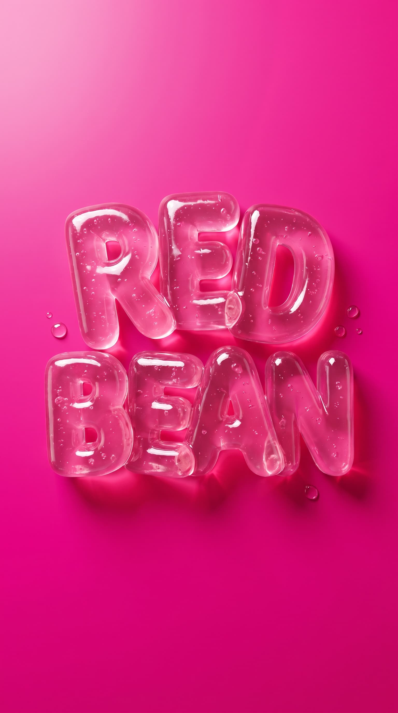 Puffy clear jelly letters spelling RED BEAN on a hot pink surface, made with Nano Banana Pro