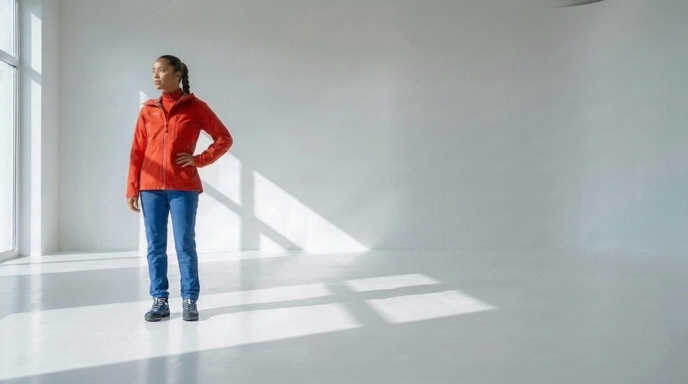 The same woman standing further back in the room on the left, made with Nano Banana Pro
