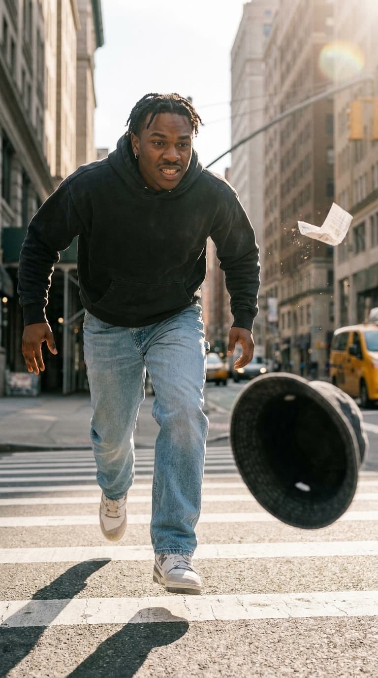 Low-angle shot of the same runner with a soft background and sun flare, like a TV commercial frame, made with Nano Banana Pro