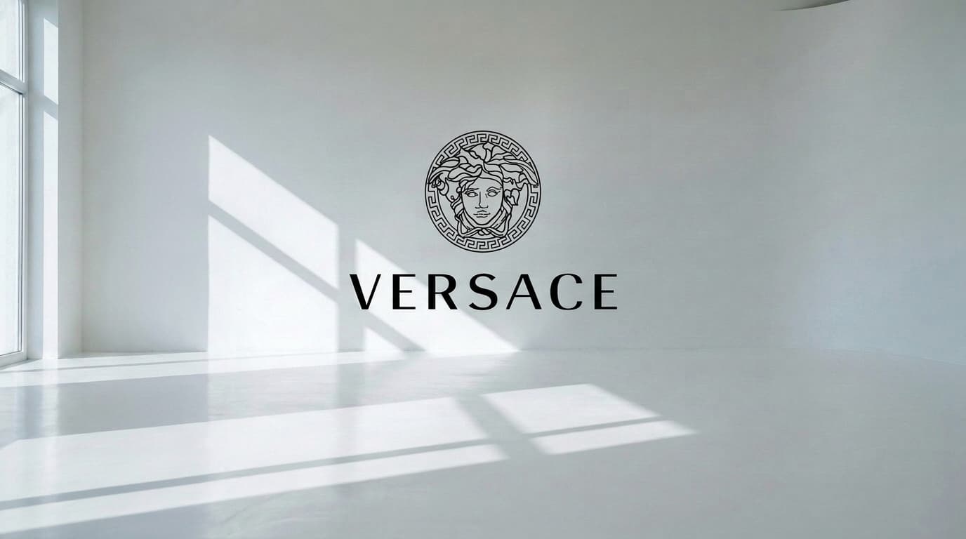Versace Medusa logo on the wall of an empty white studio, made with Nano Banana Pro
