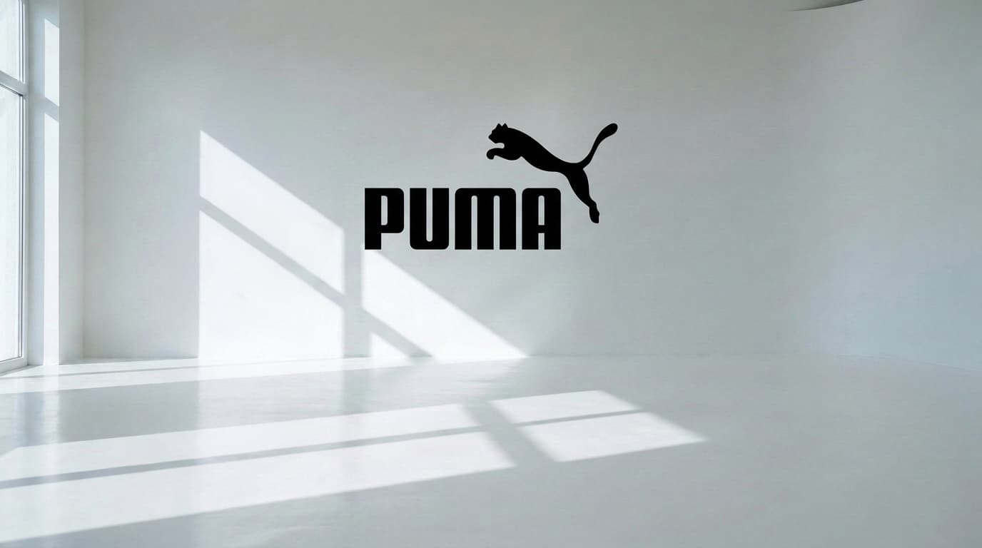 Empty white studio with a black leaping cat logo and wordmark on the wall, made with Nano Banana Pro